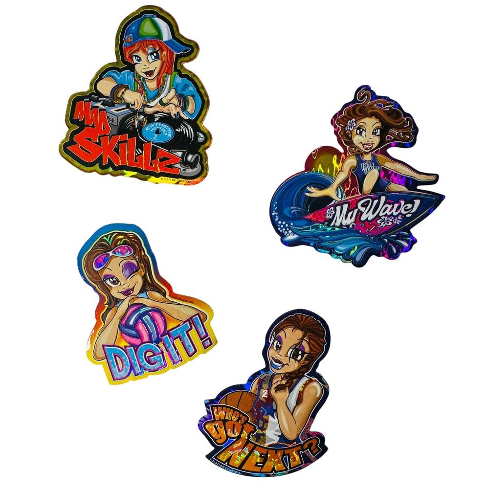 Vintage 2003 Y2k Extreme Hotteez Athletic Sporty, DJ Sticker Set (4)